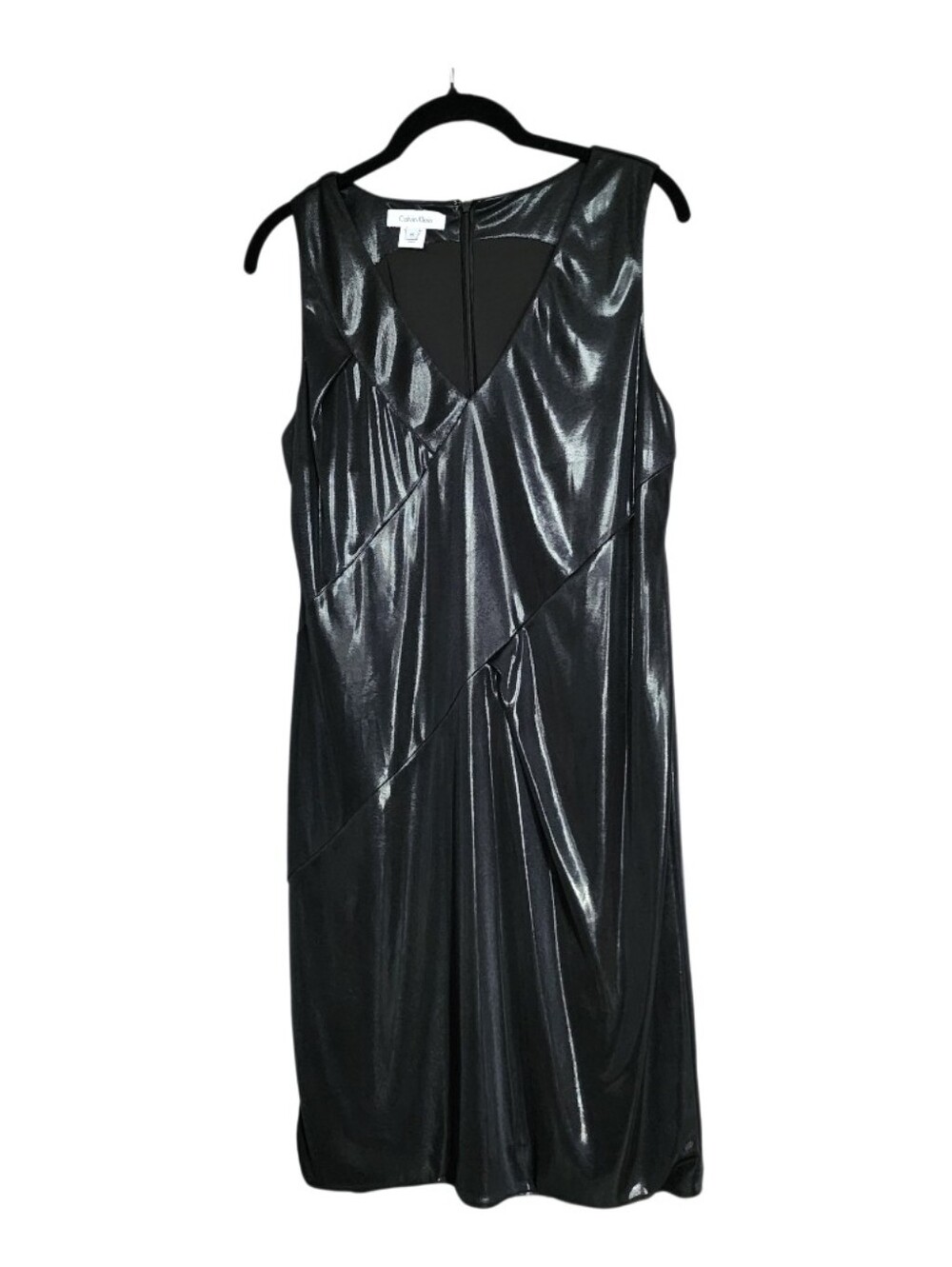 Calvin Klein Metallic Black Sleeveless V-Neck Evening Dress
